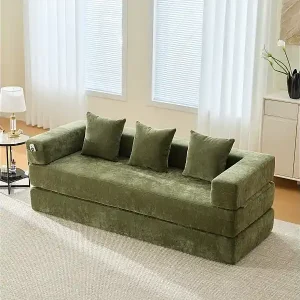 Modulares Sofa - 198 x 79 x 60 cm - umbaubar - mit Seitentaschen - Chenille - grün Zertifiziert