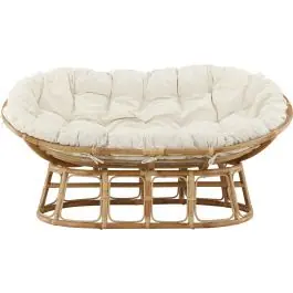 Preis Gesenkt Lounge-Sessel Mamasan Zweisitzer Venture Design – Rattan – 108x165x97cm – Natur mit Offwhite Kissen