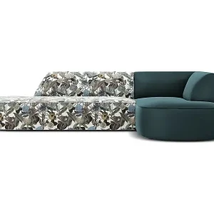 Nur Für Kurze Zeit CXL by Christian Lacroix - 4-Sitzer Ecksofa rechts "Charles" Sitzer aus Samt blaues gartenmotiv - 273x180x69cm