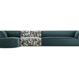Top-Angebot CXL by Christian Lacroix - 5-Sitzer Ecksofa links "Charles" Sitzer aus Samt blaues gartenmotiv - 366x180x69cm