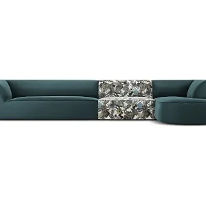 Must-Have CXL by Christian Lacroix - 5-Sitzer Ecksofa rechts "Charles" Sitzer aus Samt blaues gartenmotiv - 366x180x69cm