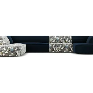 CXL by Christian Lacroix - 7-Sitzer Panoramasofa links "Charles" Sitzer aus Samt blaues gartenmotiv - 366x273x69cm Günstig