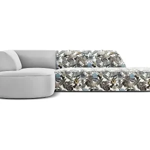 Nur Heute CXL by Christian Lacroix - 4-Sitzer Ecksofa links "Charles" Sitzer aus Samt blaues gartenmotiv - 273x180x69cm