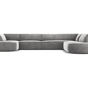 Bestseller CXL by Christian Lacroix - 7-Sitzer Panoramasofa rechts "Charles" Sitzer aus Samt hellgrau - 366x273x69cm