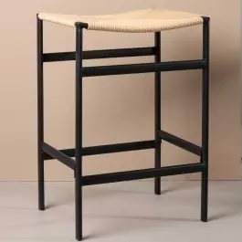 Barhocker Polly Venture Design - Stahl & Natur-Gummibaumholz - 40x66x45cm - Schwarz/Natur Meistverkauft