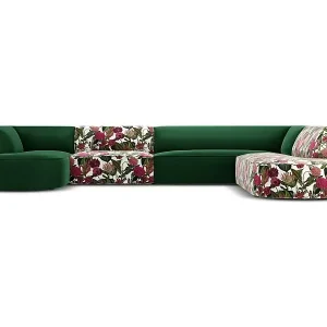 Markenware CXL by Christian Lacroix - 7-Sitzer Panoramasofa rechts "Charles" Sitzer aus Samt rosengarten-motiv - 366x273x69cm