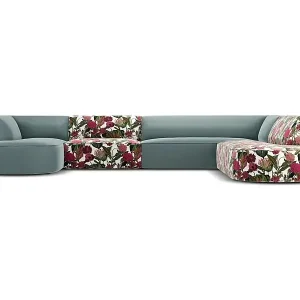 CXL by Christian Lacroix - 7-Sitzer Panoramasofa rechts "Charles" Sitzer aus Samt rosengarten-motiv - 366x273x69cm Top-Angebot