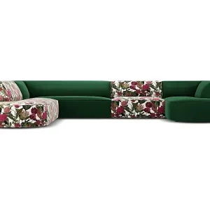 CXL by Christian Lacroix - 7-Sitzer Panoramasofa links "Charles" Sitzer aus Samt rosengarten-motiv - 366x273x69cm Abverkauf