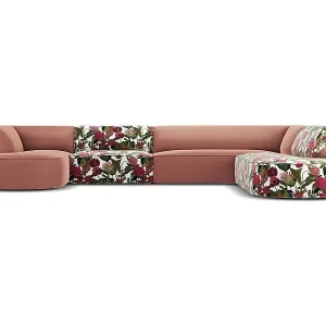 CXL by Christian Lacroix - 7-Sitzer Panoramasofa rechts "Charles" Sitzer aus Samt rosengarten-motiv - 366x273x69cm Top-Angebot