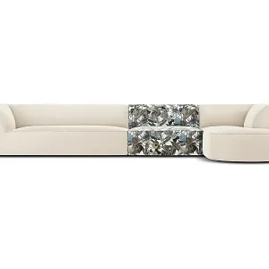 CXL by Christian Lacroix - 5-Sitzer Ecksofa rechts "Charles" Sitzer aus Samt blaues gartenmotiv - 366x180x69cm Billig