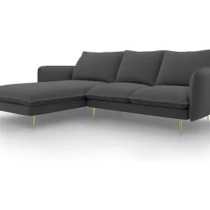 Cosmopolitan Design - 5-Sitzer Ecksofa links "Vienna" aus strukturiertem Stoff dunkelgrau - 255x170x95cm Neu