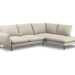 Cosmopolitan Design - 6-Sitzer Ecksofa rechts "Vienna" aus strukturiertem Stoff leichtes beige - 275x185x95cm Kostenloser Rückversand