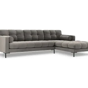Cosmopolitan Design - 5-Sitzer Ecksofa rechts "Bali" aus Samt hellgrau - 293x185x75cm Markenprodukt
