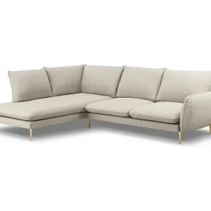 Cosmopolitan Design - 6-Sitzer Ecksofa links "Vienna" aus strukturiertem Stoff leichtes beige - 275x185x95cm Direktkauf