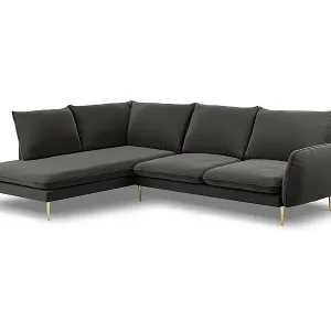 Cosmopolitan Design - 6-Sitzer Ecksofa links "Vienna" aus Samt dunkelgrau - 275x185x95cm Top-Angebot