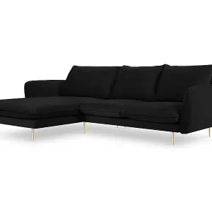 Saisonangebot Cosmopolitan Design - 5-Sitzer Ecksofa links "Vienna" aus Samt schwarz - 255x170x95cm