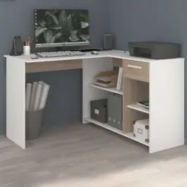 Eckschreibtisch Sil - 121x111x75cm - mit Stauraum - Eiche Dekor/Weiß Neue Kollektion