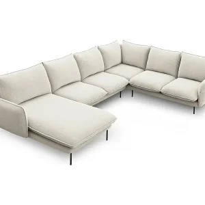 Cosmopolitan Design - 7-Sitzer Panoramasofa rechts "Vienna" aus strukturiertem Stoff leichtes beige - 330x235x95cm Billig