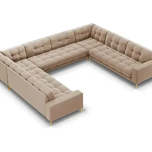 Cosmopolitan Design - 9-Sitzer Panoramasofa "Bali" aus Samt beige - 327x256x75cm Neu