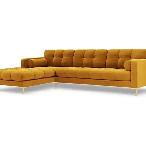 Cosmopolitan Design - 5-Sitzer Ecksofa links "Bali" aus Samt gelb - 293x185x75cm Meistverkauft