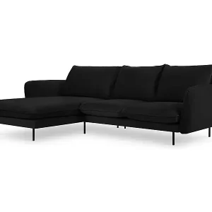 Cosmopolitan Design - 5-Sitzer Ecksofa links "Vienna" aus Samt schwarz - 255x170x95cm Abverkauf