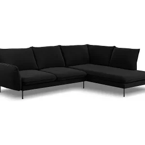 Super-Preis Cosmopolitan Design - 6-Sitzer Ecksofa rechts "Vienna" aus Samt schwarz - 275x185x95cm