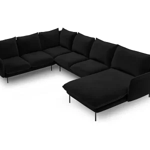 Abverkauf Cosmopolitan Design - 7-Sitzer Panoramasofa links "Vienna" aus Samt schwarz - 330x235x95cm