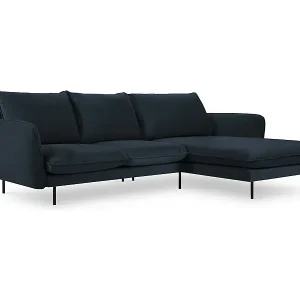 Cosmopolitan Design - 5-Sitzer Ecksofa rechts "Vienna" aus Samt dunkelblau - 255x170x95cm Wochenendangebot