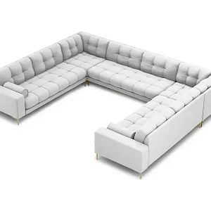 Meistverkauft Cosmopolitan Design - 9-Sitzer Panoramasofa "Bali" aus strukturiertem Stoff hellgrau - 327x256x75cm