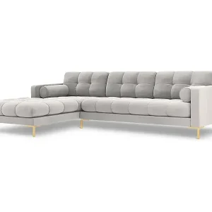 Cosmopolitan Design - 5-Sitzer Ecksofa links "Bali" aus Samt silber - 293x185x75cm Versand Am Gleichen Tag