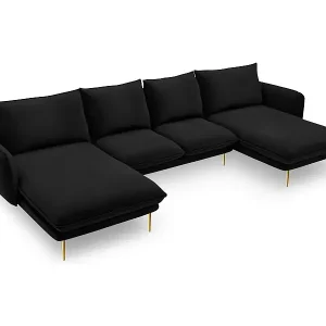 Cosmopolitan Design - 6-Sitzer Panoramasofa "Vienna" aus Samt schwarz - 350x170x95cm Nur Für Kurze Zeit