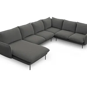 Cosmopolitan Design - 7-Sitzer Panoramasofa rechts "Vienna" aus strukturiertem Stoff dunkelgrau - 330x235x95cm Wochenendangebot