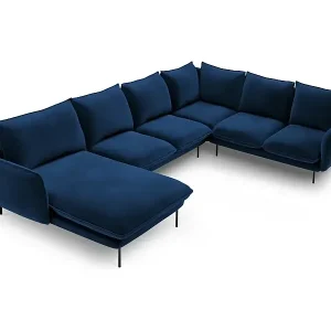 Cosmopolitan Design - 7-Sitzer Panoramasofa rechts "Vienna" aus Samt königsblau - 330x235x95cm Knallerangebot