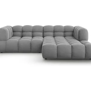 Cosmopolitan Design - 3-Sitzer modulares Ecksofa rechts "Sky" aus Samt hellgrau - 244x162x75cm Finale Aktion