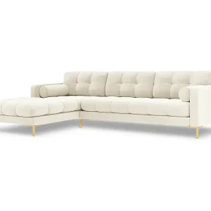 Aktuell Cosmopolitan Design - 5-Sitzer Ecksofa links "Bali" aus Samt leichtes beige - 293x185x75cm