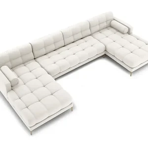 Cosmopolitan Design - 7-Sitzer Panoramasofa "Bali" aus strukturiertem Stoff leichtes beige - 383x185x75cm Super-Preis