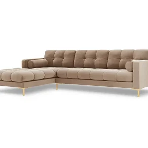 Kostenloser Versand Cosmopolitan Design - 5-Sitzer Ecksofa links "Bali" aus Samt beige - 293x185x75cm