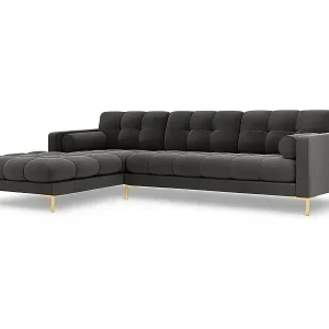 Bestseller Cosmopolitan Design - 5-Sitzer Ecksofa links "Bali" aus Samt dunkelgrau - 293x185x75cm