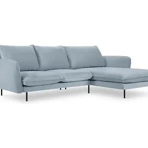 Kostenloser Versand Cosmopolitan Design - 5-Sitzer Ecksofa rechts "Vienna" aus Samt hellblau - 255x170x95cm