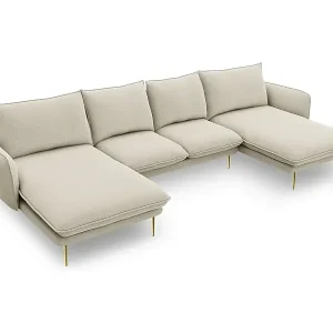 Abverkauf Cosmopolitan Design - 6-Sitzer Panoramasofa "Vienna" aus strukturiertem Stoff beige - 350x170x95cm