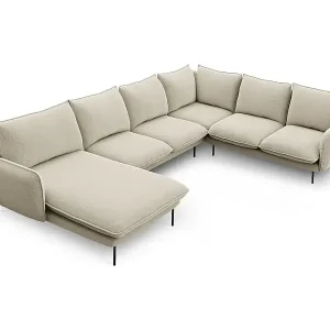 Neue Ware Cosmopolitan Design - 7-Sitzer Panoramasofa rechts "Vienna" aus strukturiertem Stoff beige - 330x235x95cm