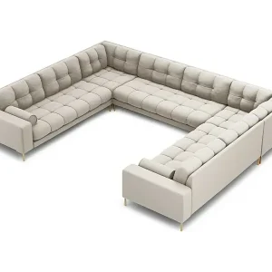 Cosmopolitan Design - 9-Sitzer Panoramasofa "Bali" aus strukturiertem Stoff beige - 327x256x75cm Online Kaufen
