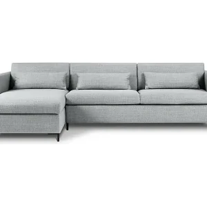 Highlight CXL by Christian Lacroix - 5-Sitzer ausklappbares Ecksofa links mit Container "Yanis" Sitzer aus strukturiertem Stoff hellgrau - 280x170x80cm