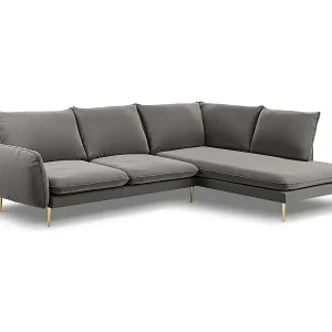Preiswert Cosmopolitan Design - 6-Sitzer Ecksofa rechts "Vienna" aus Samt hellgrau - 275x185x95cm