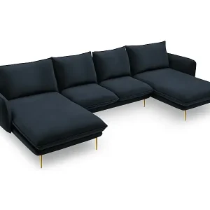 Direkt Vom Hersteller Cosmopolitan Design - 6-Sitzer Panoramasofa "Vienna" aus Samt dunkelblau - 350x170x95cm