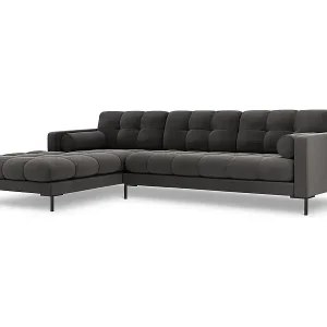 Cosmopolitan Design - 5-Sitzer Ecksofa links "Bali" aus Samt dunkelgrau - 293x185x75cm Kostenloser Versand