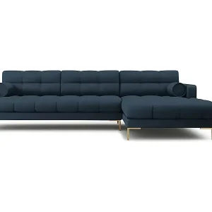 Cosmopolitan Design - 5-Sitzer Ecksofa rechts "Bali" aus strukturiertem Stoff blau - 293x185x75cm Heißes Angebot