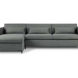 Preisknaller CXL by Christian Lacroix - 5-Sitzer ausklappbares Ecksofa links mit Container "Yanis" Sitzer aus strukturiertem Stoff grau - 280x170x80cm