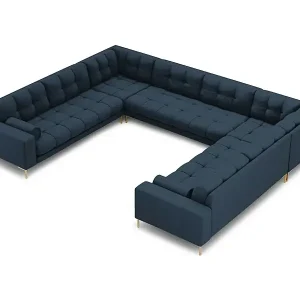 Knallerangebot Cosmopolitan Design - 9-Sitzer Panoramasofa "Bali" aus strukturiertem Stoff blau - 327x256x75cm