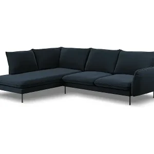 Saisonangebot Cosmopolitan Design - 6-Sitzer Ecksofa links "Vienna" aus Samt dunkelblau - 275x185x95cm